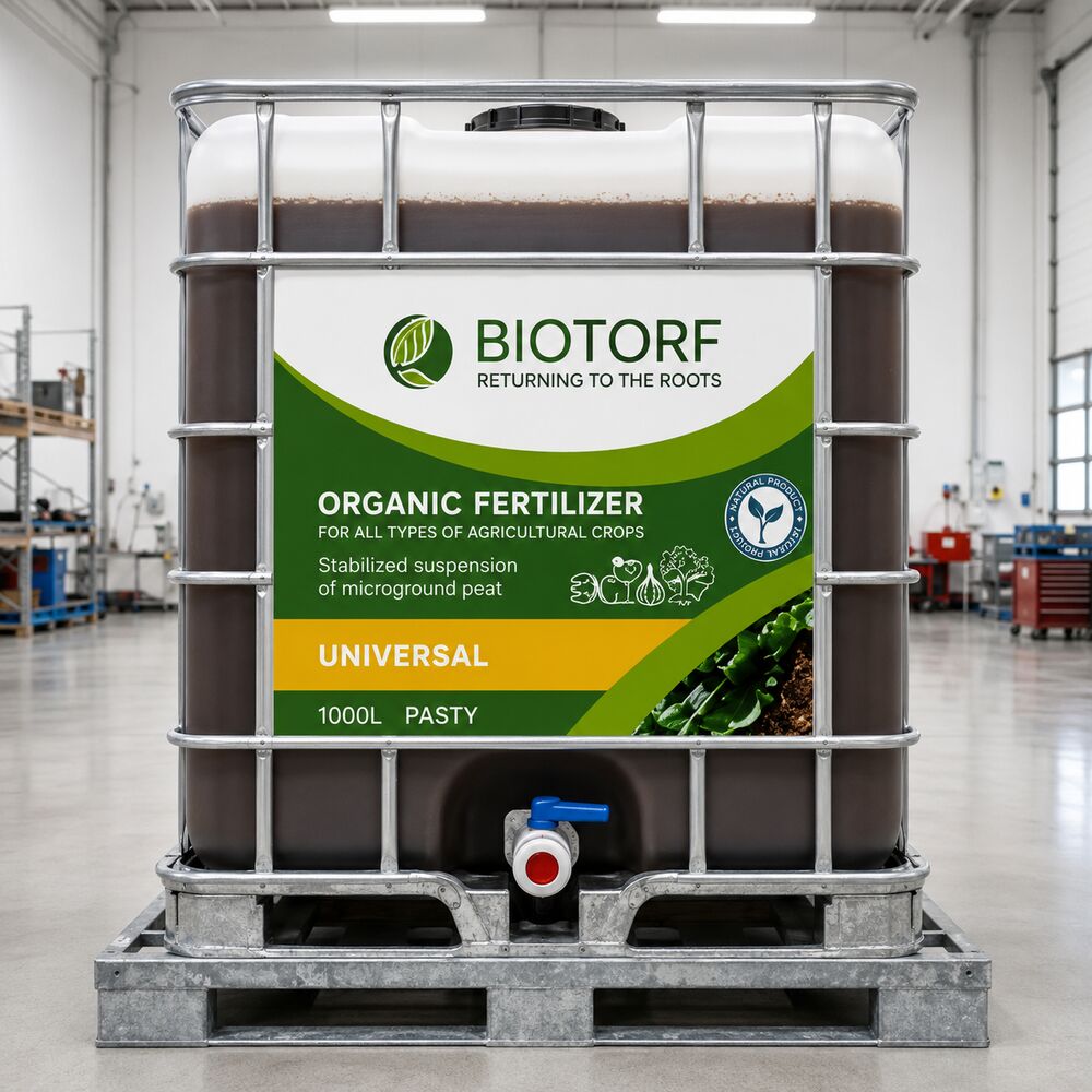 BIOTORF humic paste organic fertilizer in a 1000 litre IBC container